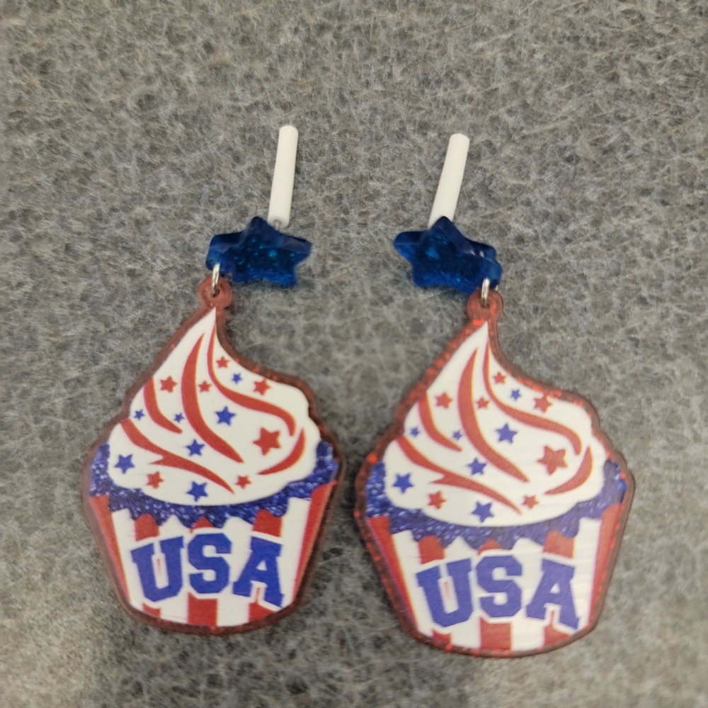 Patriotic Cupcake Earrings with Stars